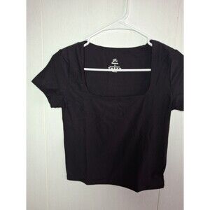 Black Square Neck Crop Top | Fits M (Tag L) | Soft Stretch | SKIMS-Inspired